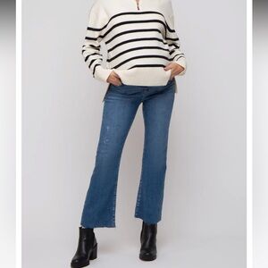 Blue Straight Leg Raw Hem Maternity Jeans - size 29